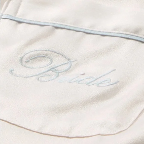 Victoria’s Secret Bride Satin Pajama Set White Blue Bridal PJs NWT M - Picture 7 of 14